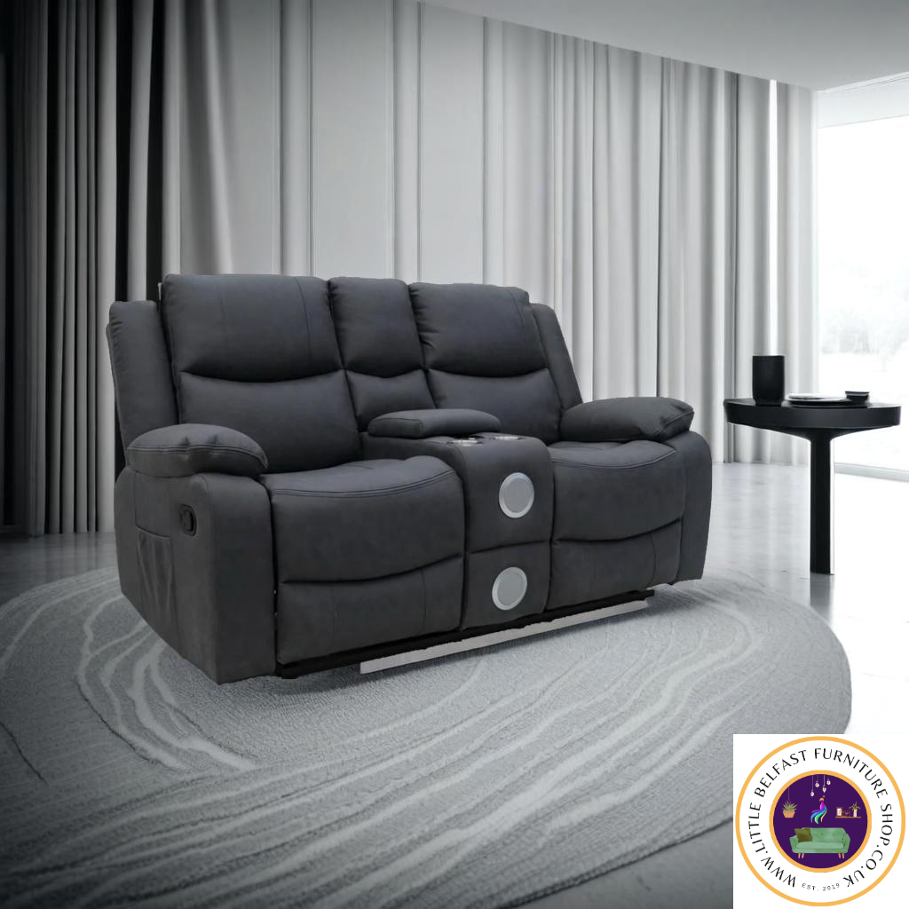 Conway Technology Fabric Dark Grey Two Seater With Bluetooth Speakers