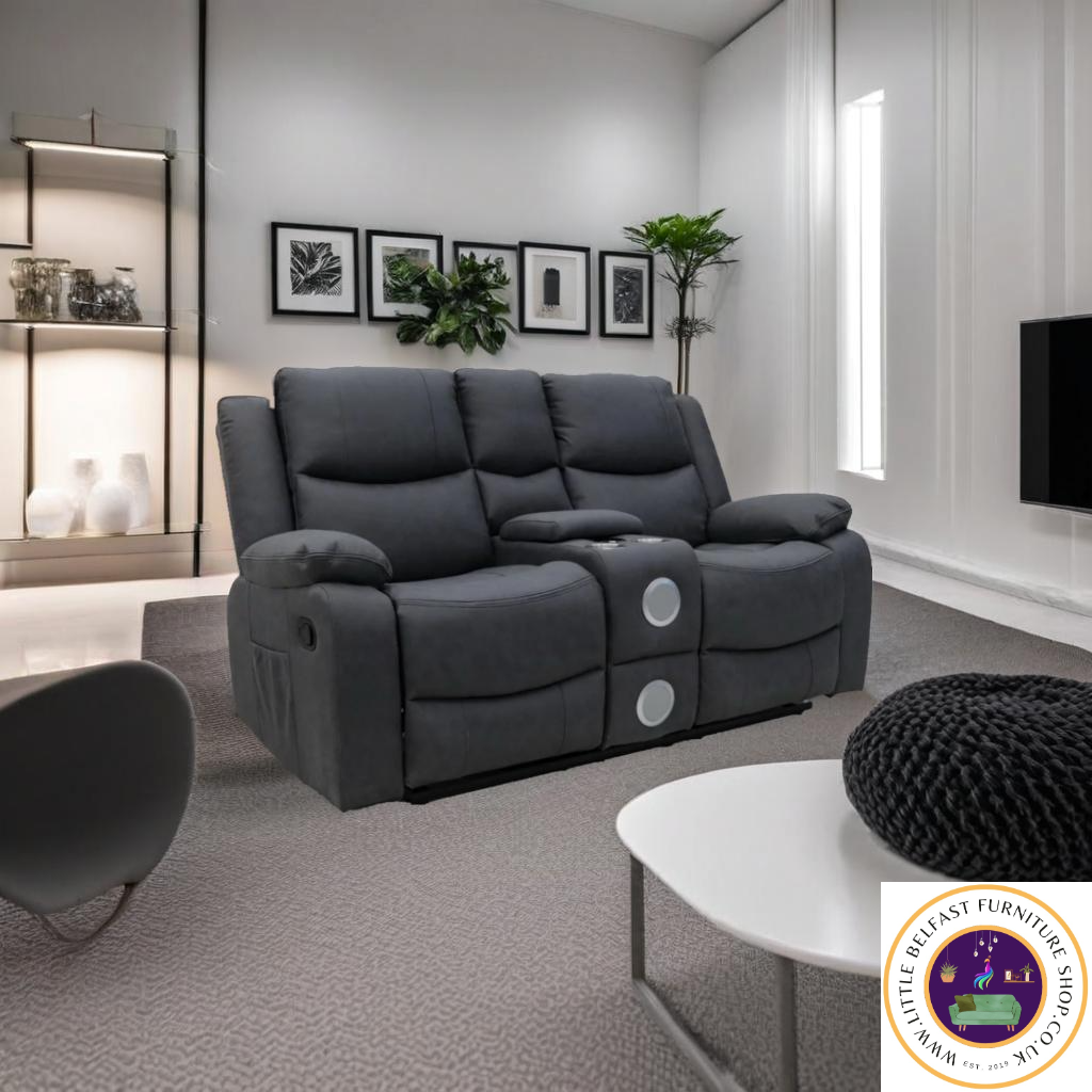 Conway Technology Fabric Dark Grey Two Seater With Bluetooth Speakers