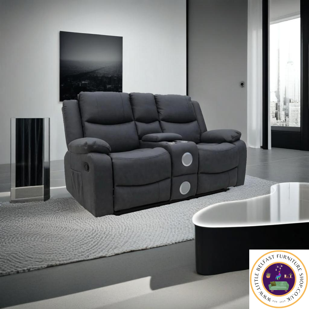 Conway Technology Fabric Dark Grey Two Seater With Bluetooth Speakers