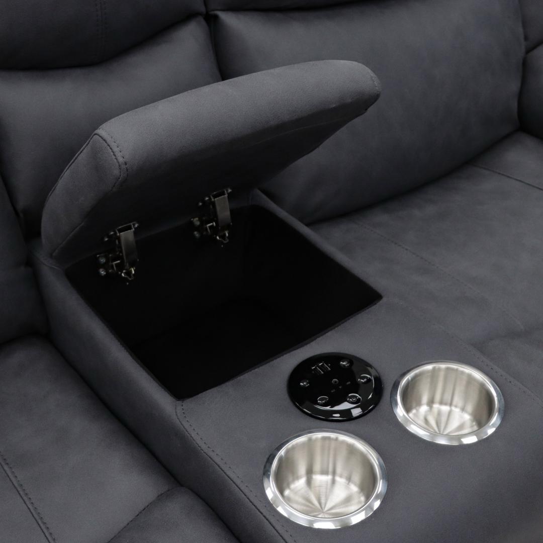 Conway Technology Fabric Dark Grey Two Seater With Bluetooth Speakers
