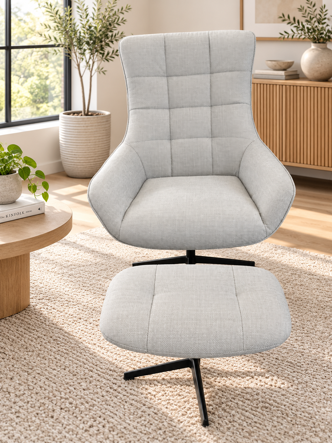 Morgan Lounge Chair With Footrest - Light Grey