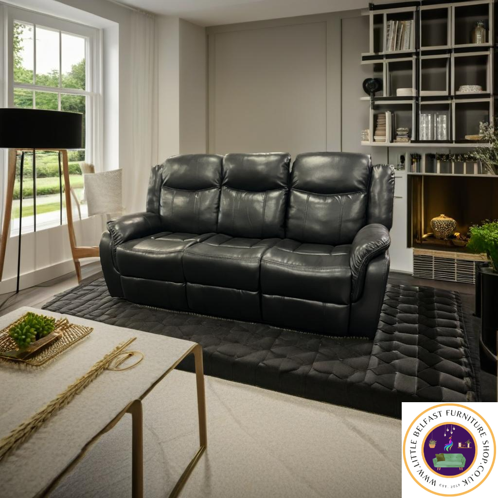 Marvel Black Leather Three Seater