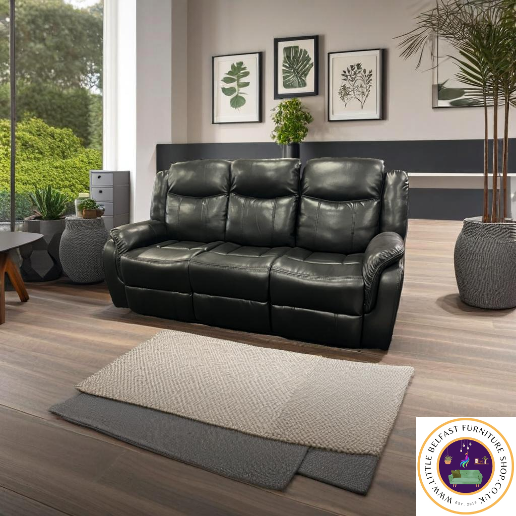Marvel Black Leather Three Seater