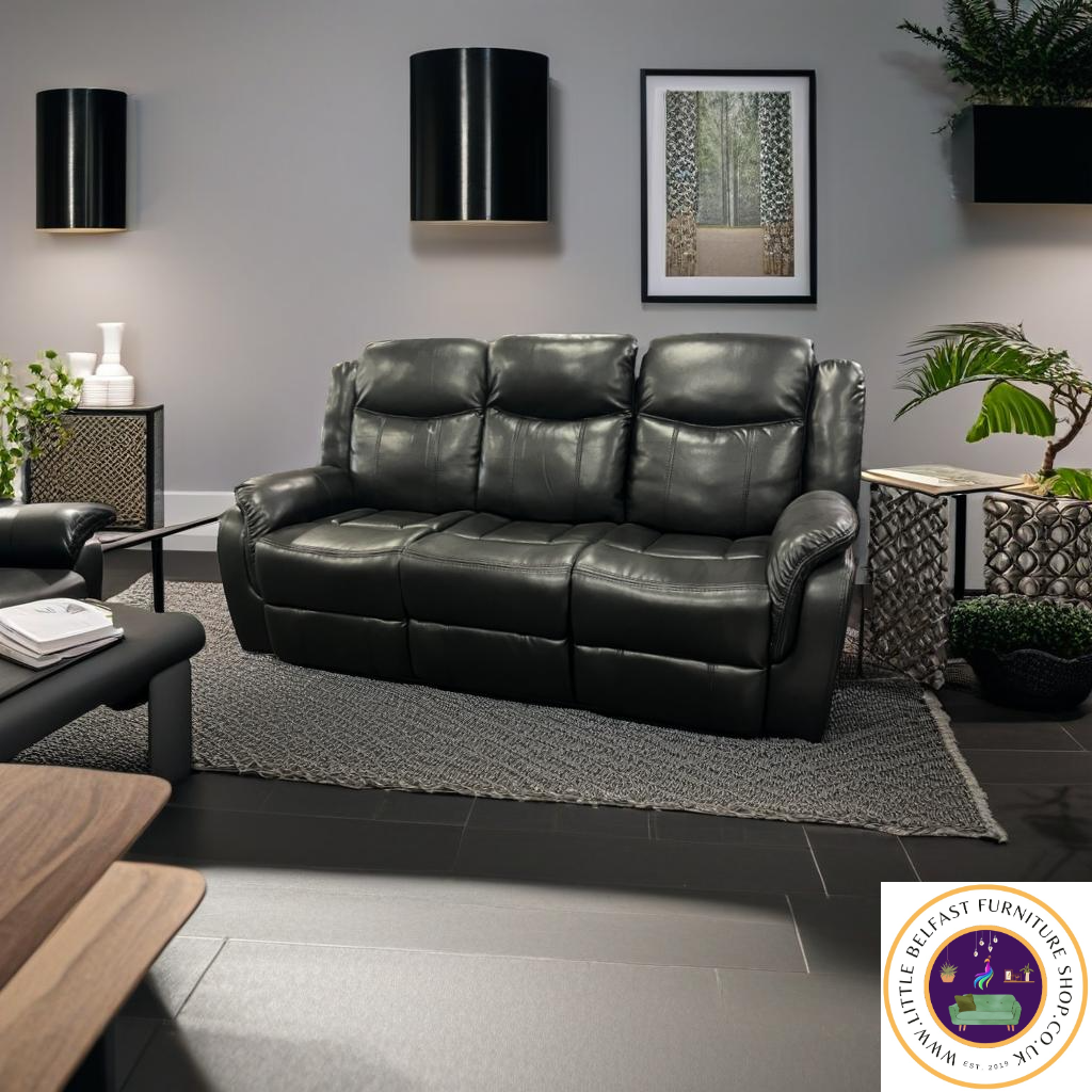 Marvel Black Leather Three Seater