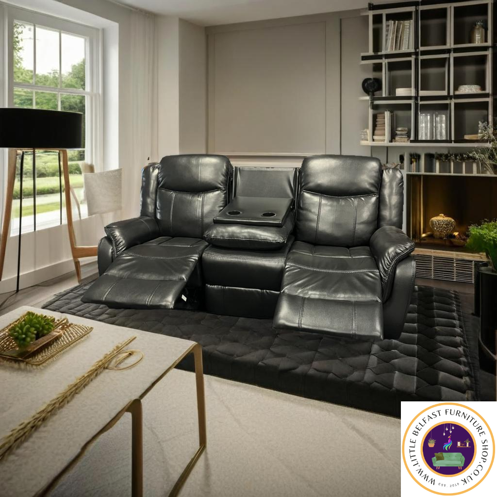 Marvel Black Leather Three Seater