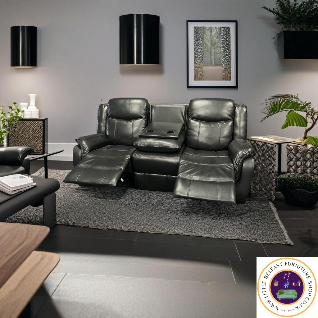 Marvel Black Leather Three Seater