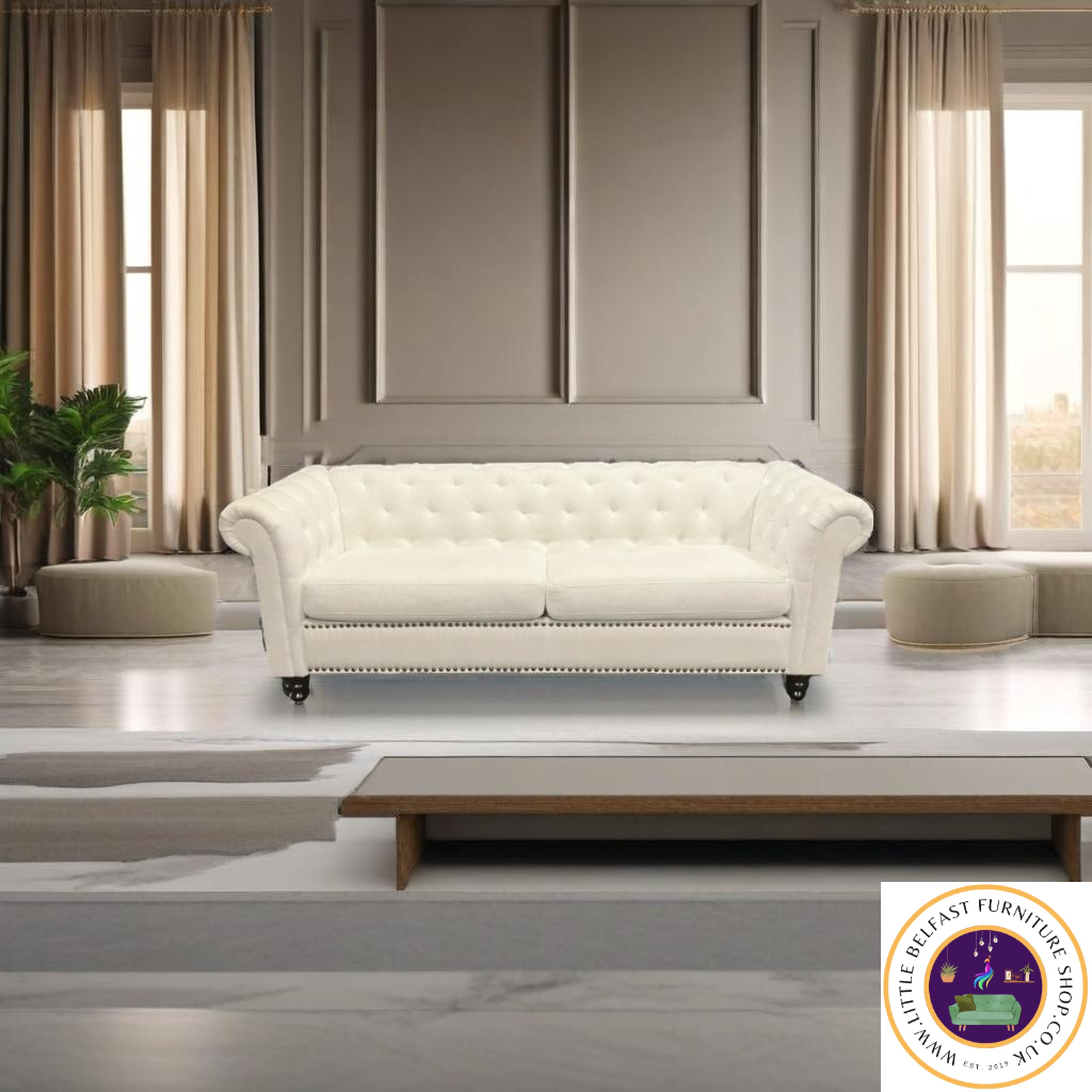 Charlie Chester White Fabric Three Seater