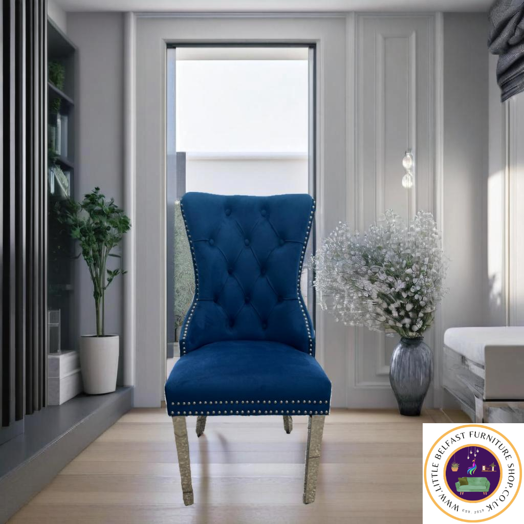 Blue Velvet Dining Chairs With Knockers