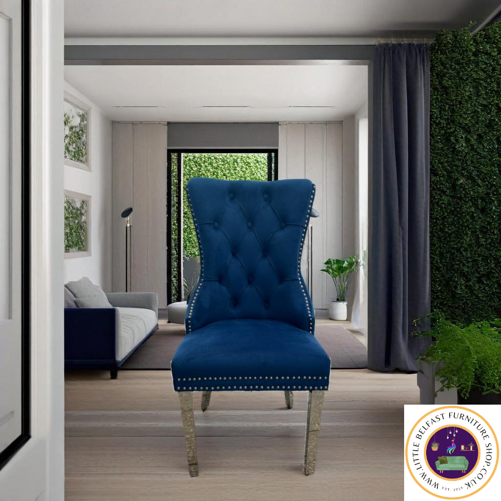 Blue Velvet Dining Chairs With Knockers
