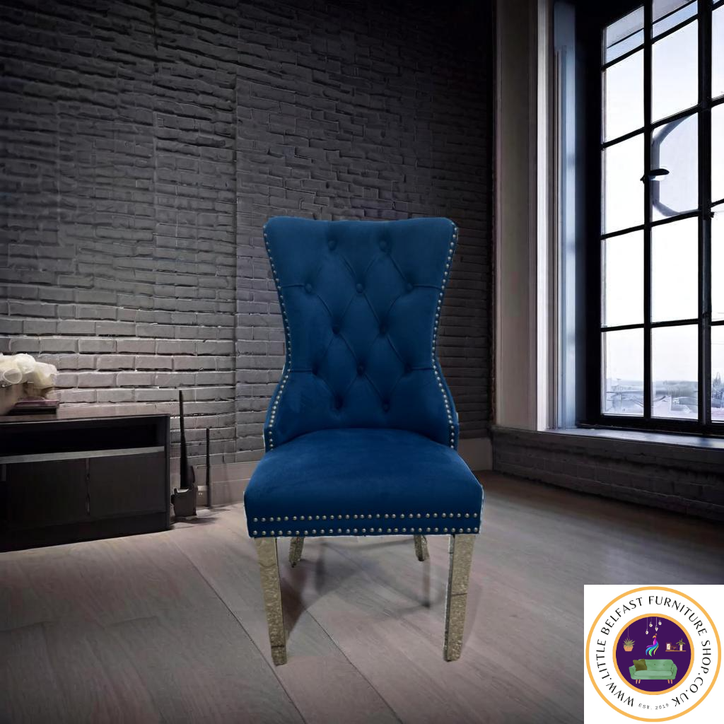 Blue Velvet Dining Chairs With Knockers