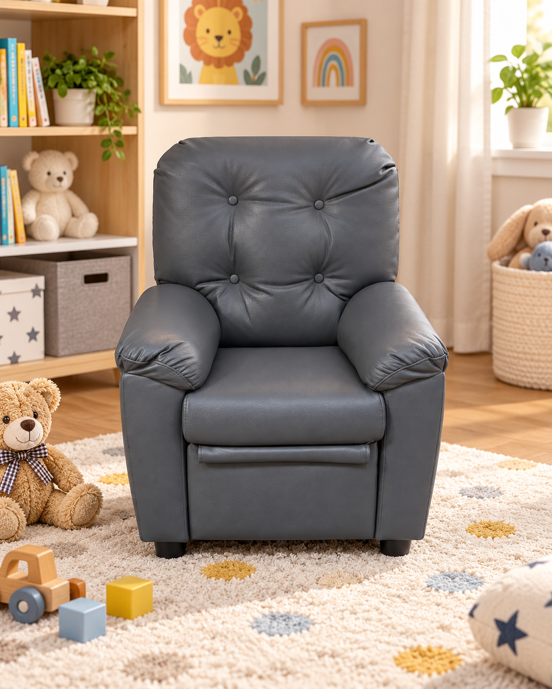 Little Lounger Kids’ Push-Back Recliner – Grey