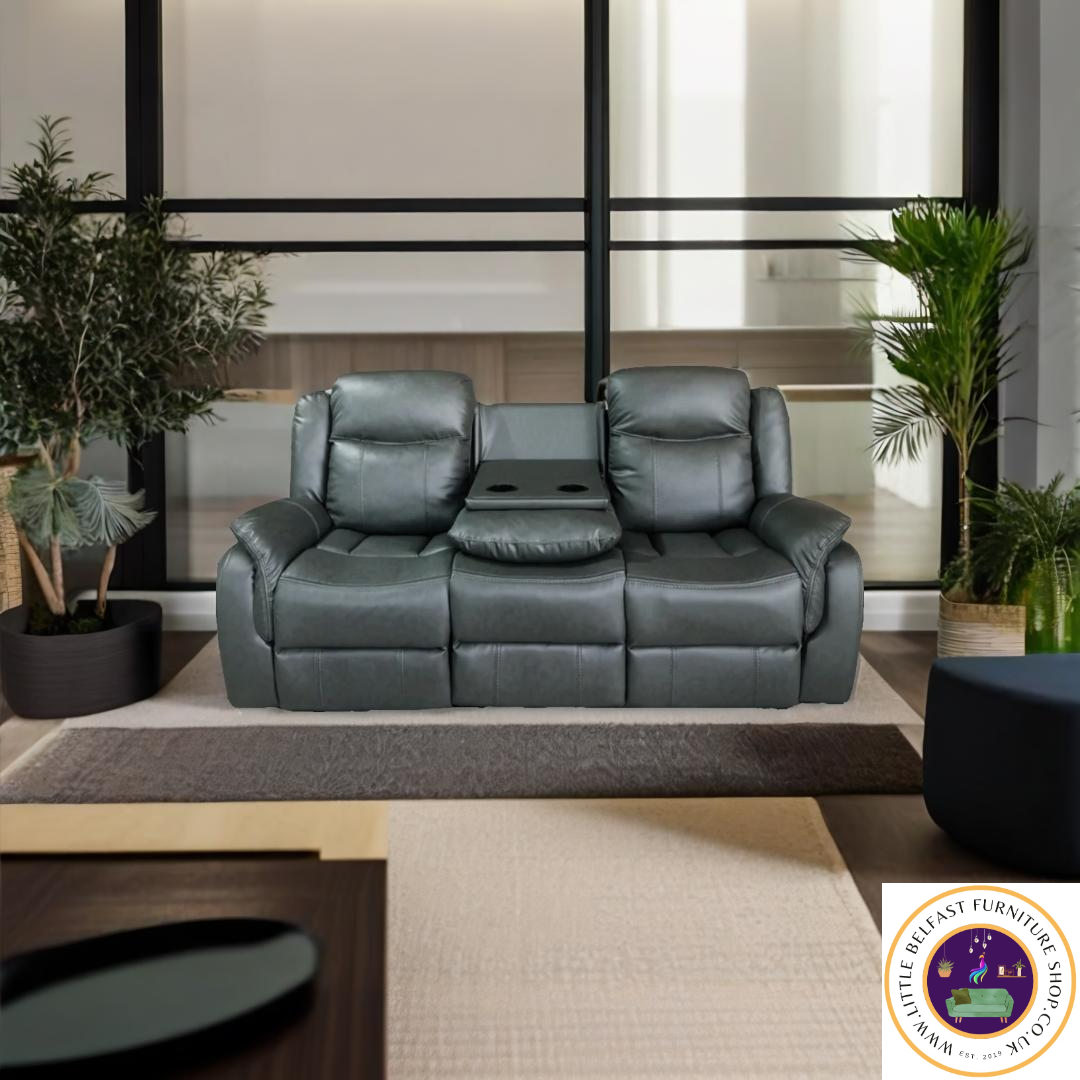 Marvel Grey Leather Three Seater