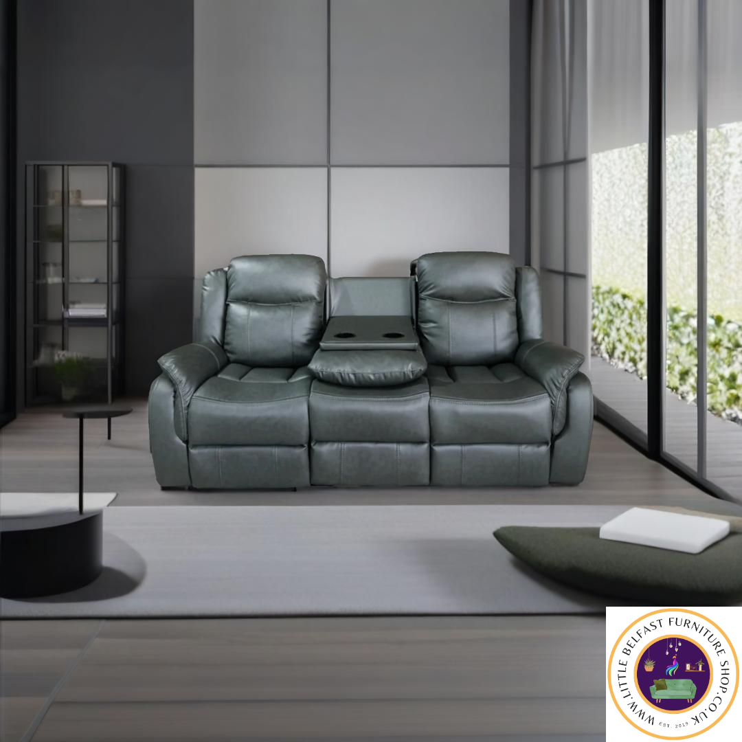 Marvel Grey Leather Three Seater