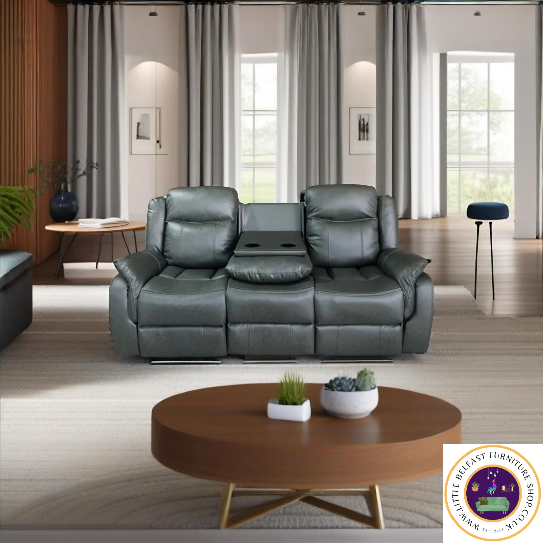 Marvel Grey Leather Three Seater