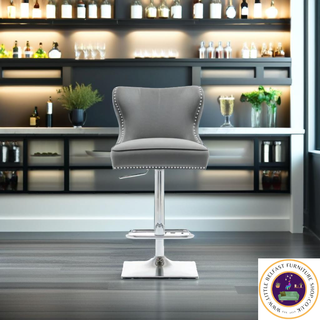 Roost Bar Stool w/ Knocker Grey Velvet