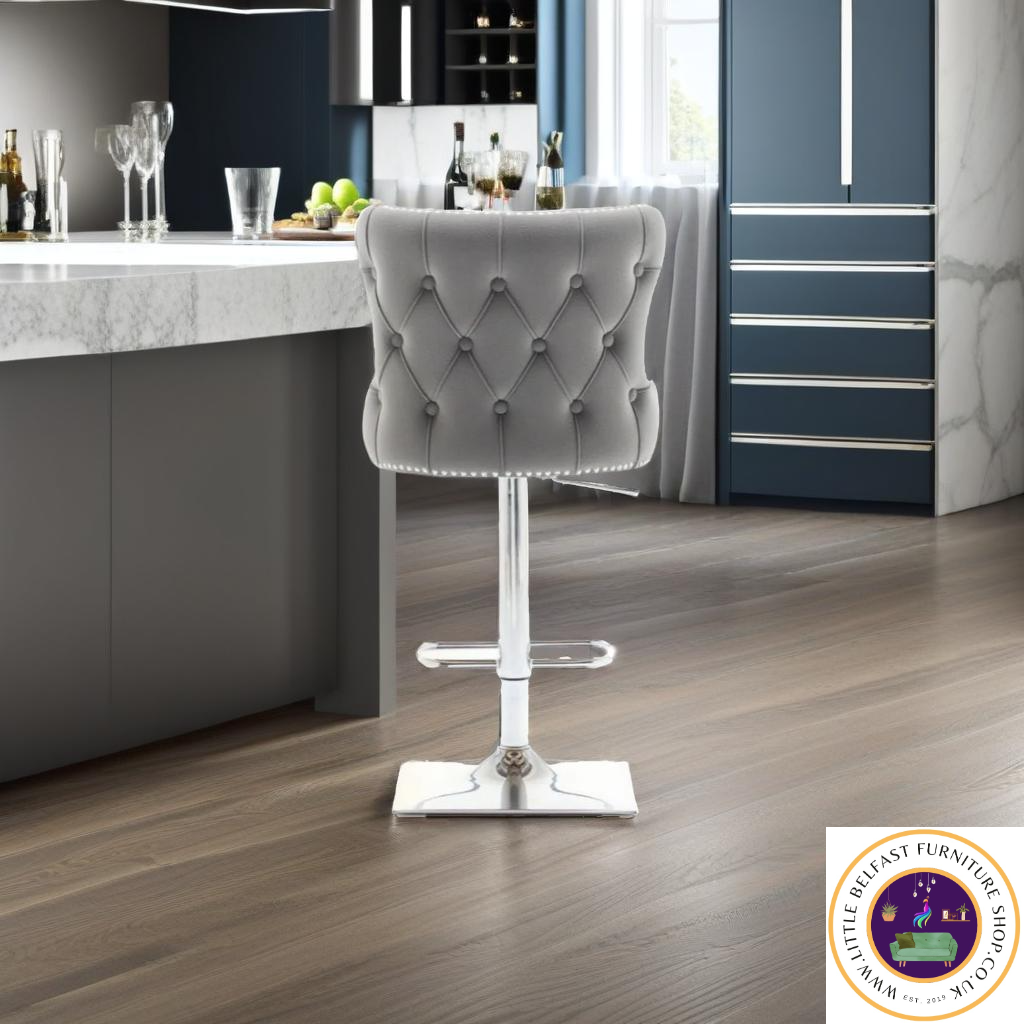 Roost Bar Stool w/ Knocker Grey Velvet