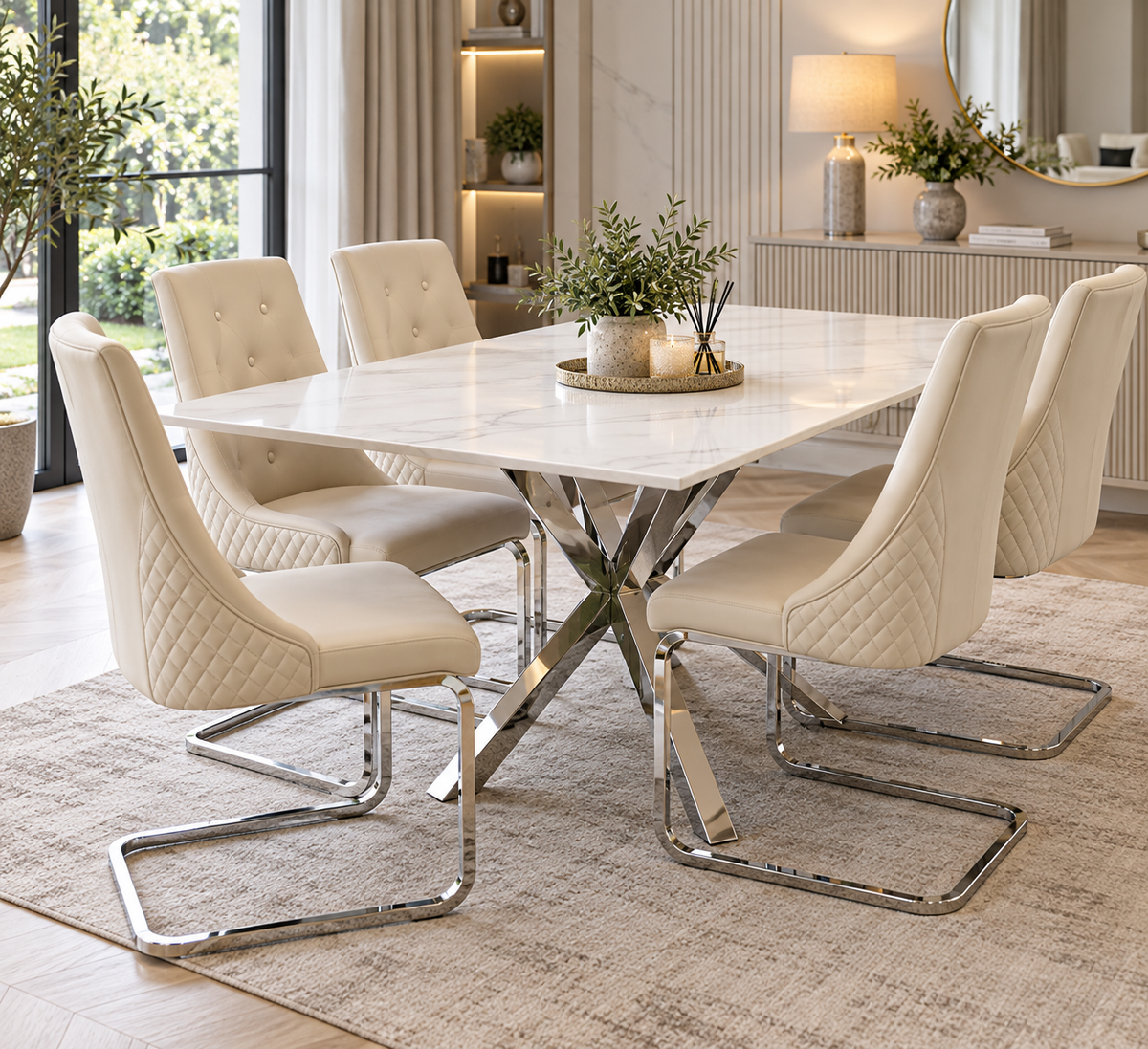 Quartzline White Rectangle Dining Table – 1.4m