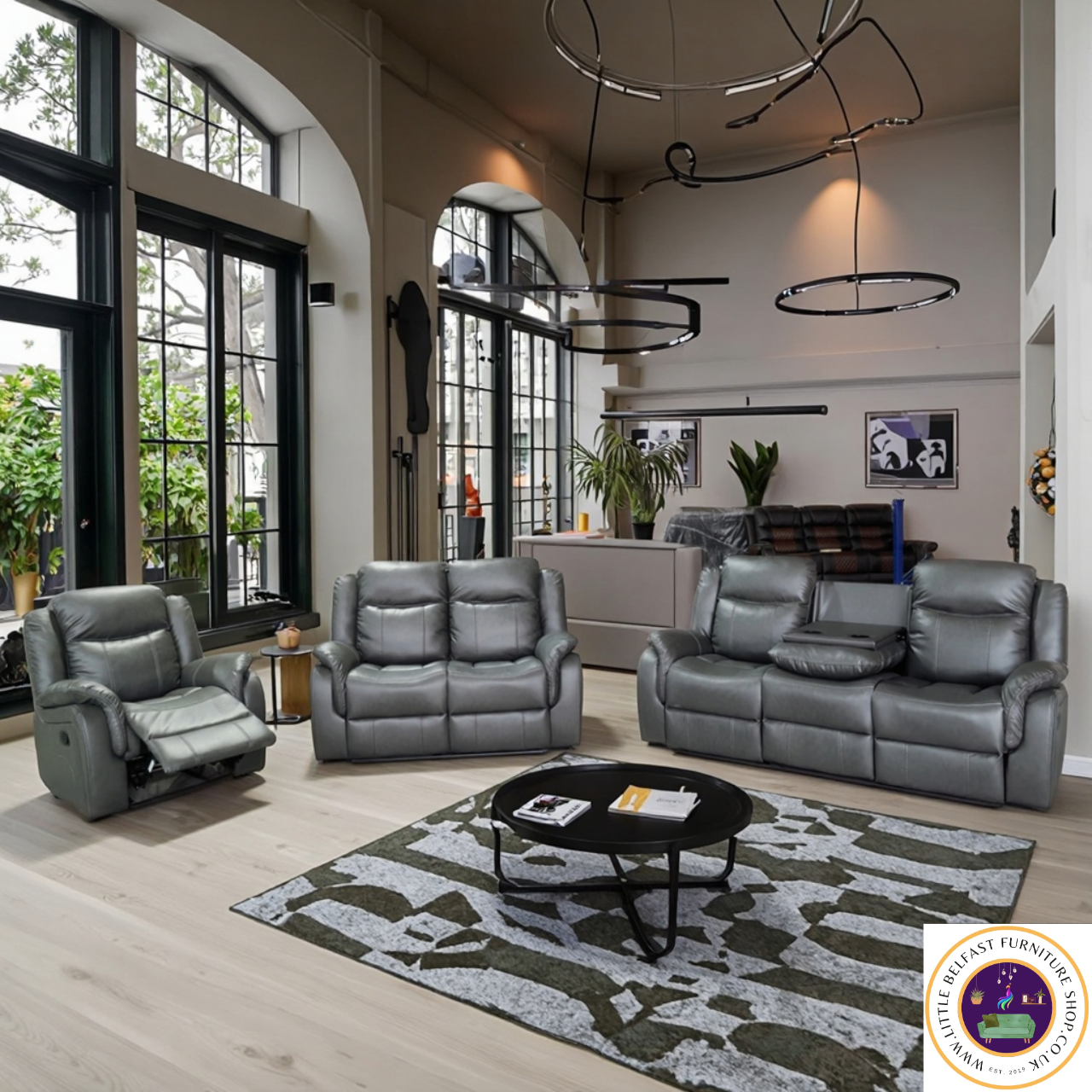 Marvel Grey Leather Three Seater