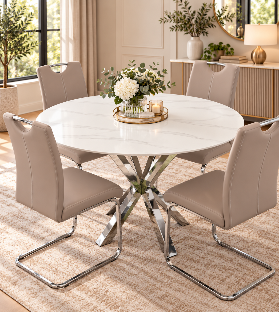 Quartzline White Round Dining Table – 1.1m