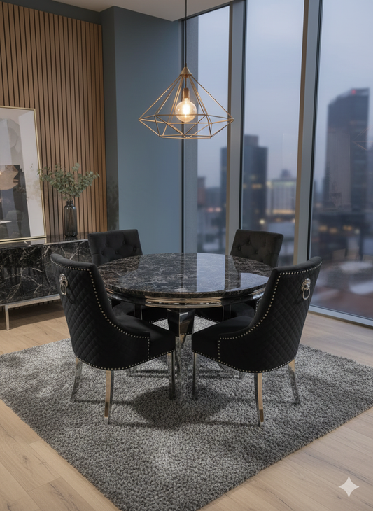 Florence Black Marble Round 1.3m