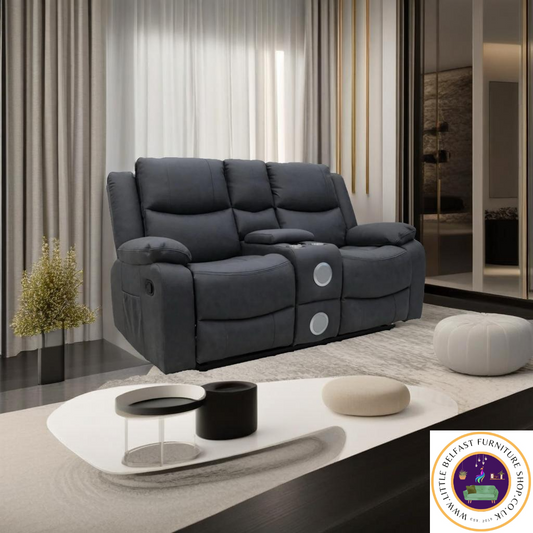 Conway Technology Fabric Dark Grey Two Seater With Bluetooth Speakers