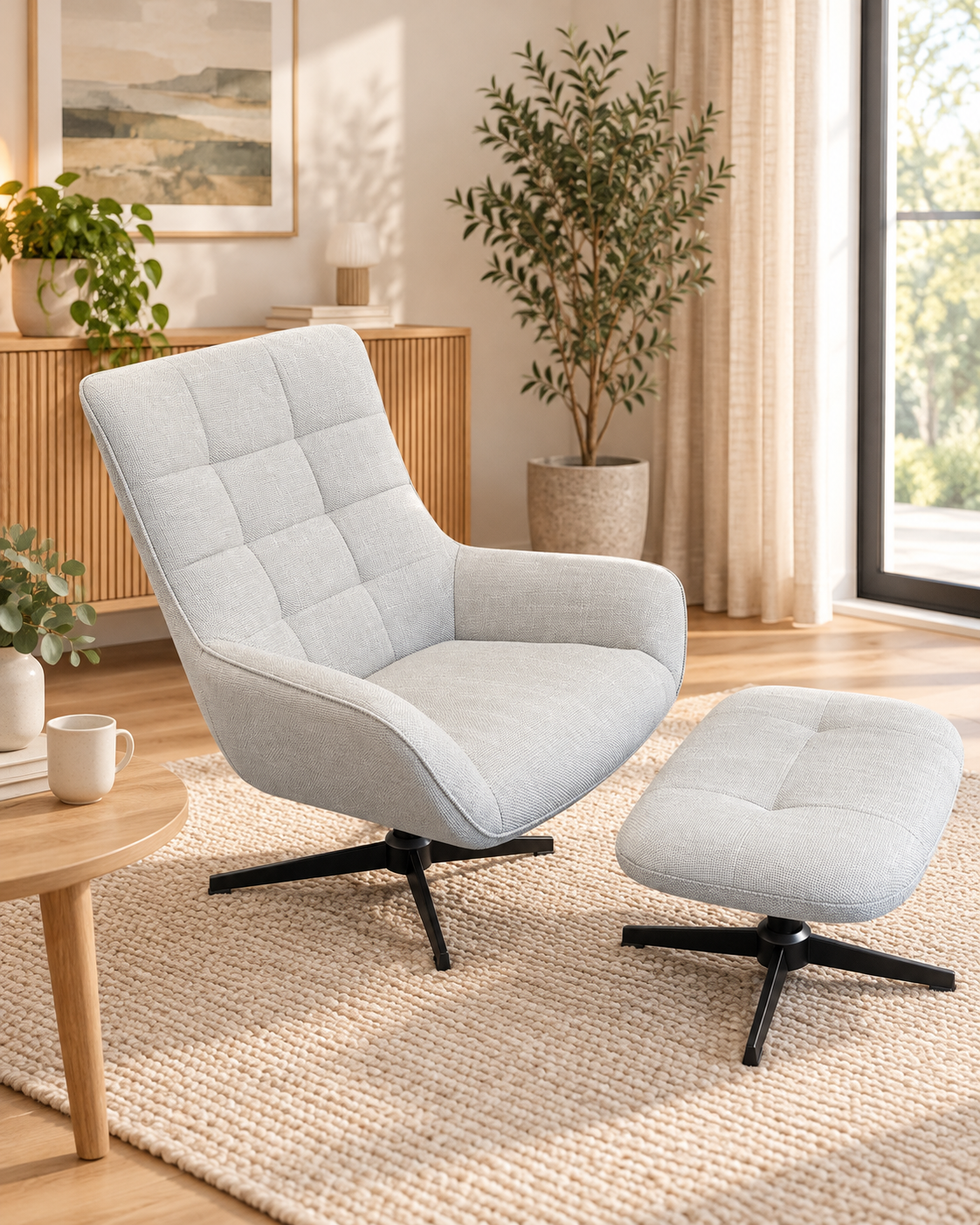 Morgan Lounge Chair With Footrest - Light Grey