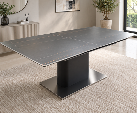 Logan Extendable Dining Table – Sintered Stone Matte Black