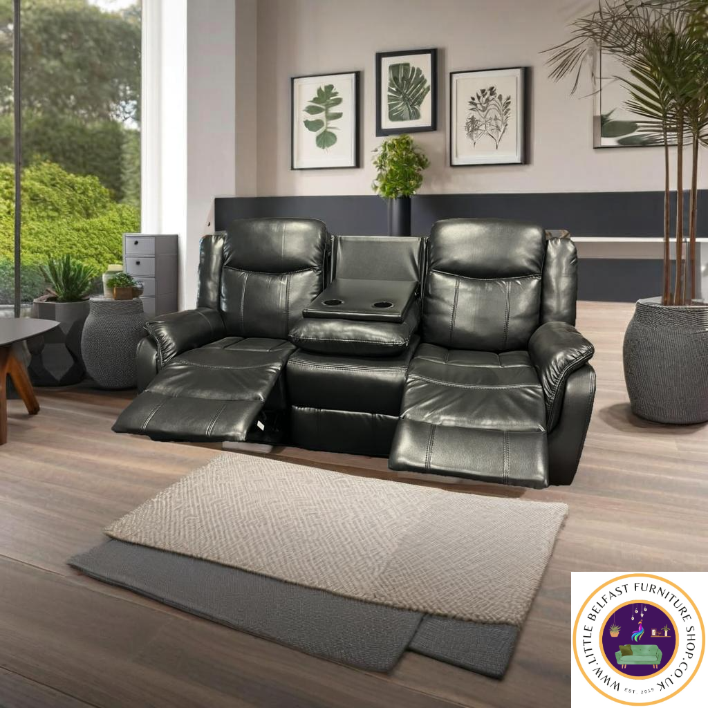 Marvel Black Leather Three Seater