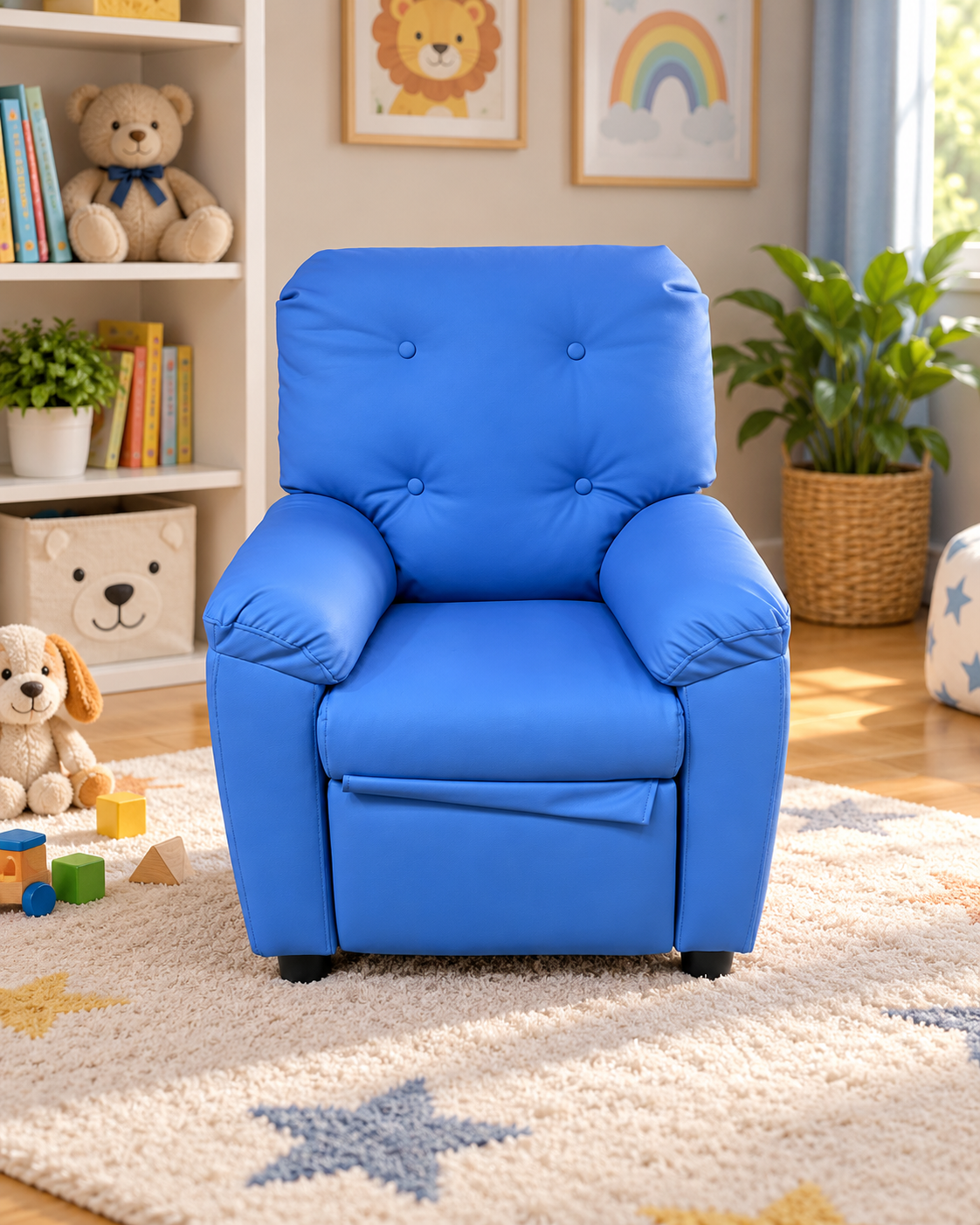 Little Lounger Kids’ Push-Back Recliner – Blue