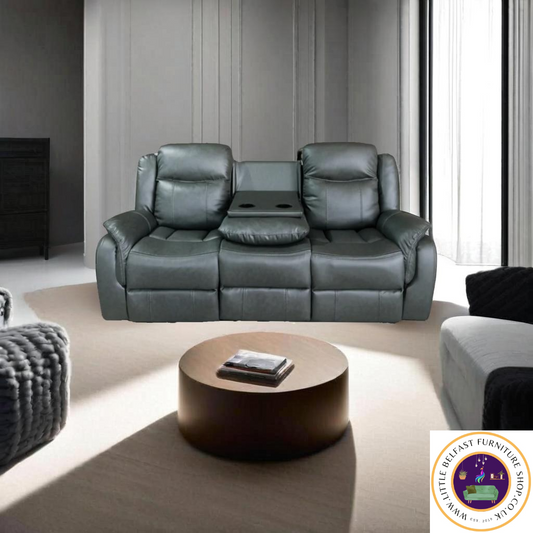 Marvel Grey Leather Three Seater
