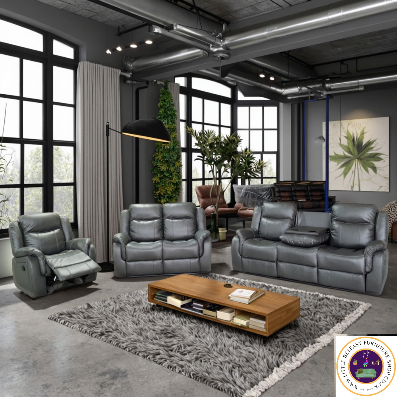 Marvel Grey Leather Three Seater
